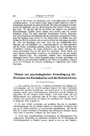 Thesen zur psychologischen Grundlegung der Probleme der Koedukation und der Koinstruktion