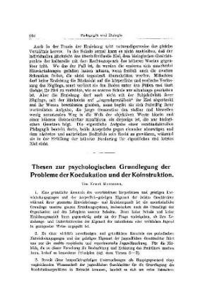 Thesen zur psychologischen Grundlegung der Probleme der Koedukation und der Koinstruktion