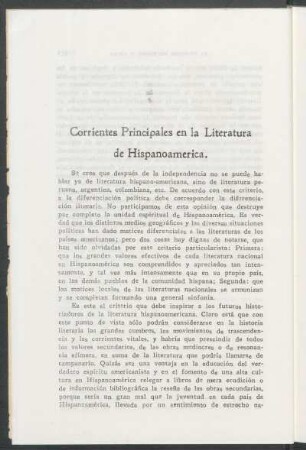 Corrientes principales en la literatura de Hispanoamérica