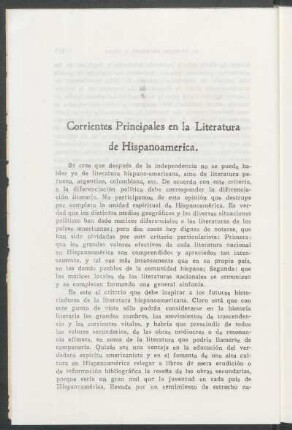 Corrientes principales en la literatura de Hispanoamérica