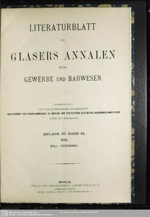 Literaturblatt Anlage zu Band 43.1898. Juli - Dezember