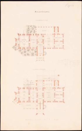 Schloss Stabelwitz Erweiterung: Grundriss Erdgeschoss, 1.Obergeschoss, Maßstabsleiste (Fuß rhl.)