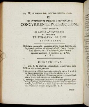 IX. De Summorum Imperii Tribunalium Concurrente Iurisdictione Eiusque Conflictu In Caussis Antiquioribus Ex Ipsorum Tribunalium Origine Diiudicando