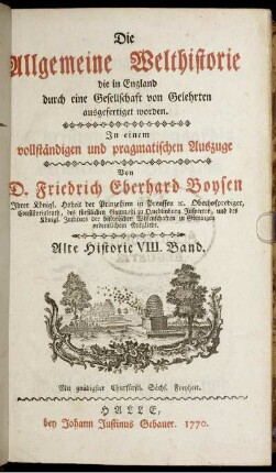 [8] = Bd. 8: Die Allgemeine Welthistorie. . Alte Historie VIII. Band.