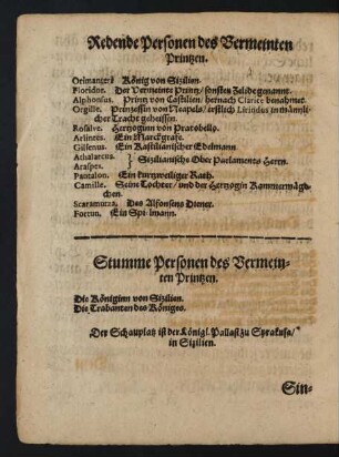 Redende Personen des Vermeinten Printzen.
