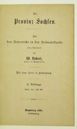 Die Provinz Sachsen : für den Unterricht in der Heimatskunde