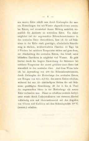 Ueber die Einwirkung von Zink und Bromäthyl auf Bibrombernsteinsäureäthylester sowie die Einwirkung von Ammoniak auf Bibrombernsteinsäure und deren Aethylester : Inaug.-Diss. d. U. Freiburg i. Br.