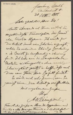 Brief an Ludwig Strecker  und B. Schott's Söhne : 30.08.1905