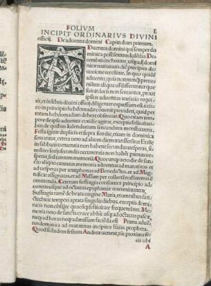 [I.] Incipit Ordinarivs Divini officii. De aduentu domini Capittulum primum.