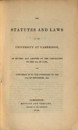 Statutes and laws of the University in Cambridge, Massachusetts, [2.] 1848