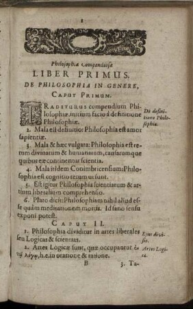 Liber Primus. De Philosophia in Genere