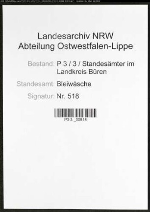 Sterberegister Standesamt Bleiwäsche