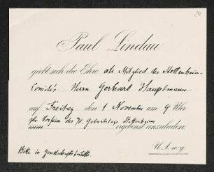 Brief von Paul Lindau an Gerhart Hauptmann