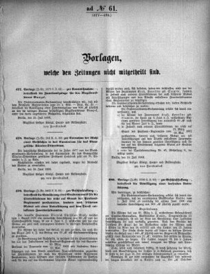 Anlage: ad No.61 (477-484.), Vorlagen, welche den Zeitungen nicht mitgeteilt sind