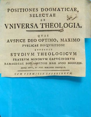 Positiones dogmaticae selectae ex universa theologia
