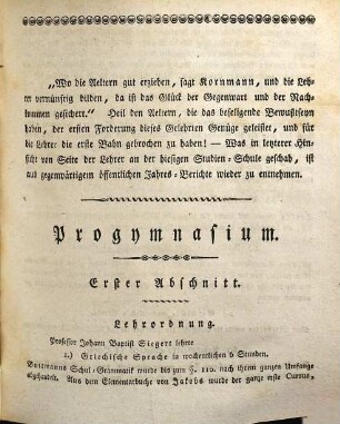 Jahres-Bericht von dem Königlichen Progymnasium zu Eichstätt im Regen-Kreise : bekannt gemacht bei der öffentlichen Preise-Vertheilung den .., 1820/21
