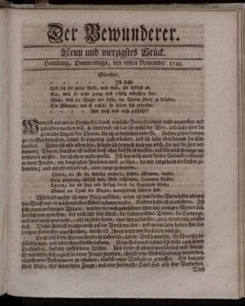 Neun und vierzigstes Stück. Hamburg, Donnerstags, den ersten November 1742.