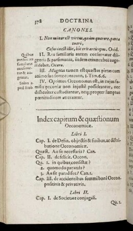 Index capitum & quæstionum Oeconomicæ.