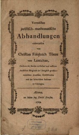 Vermischte juristisch-mathematische Abhandlungen