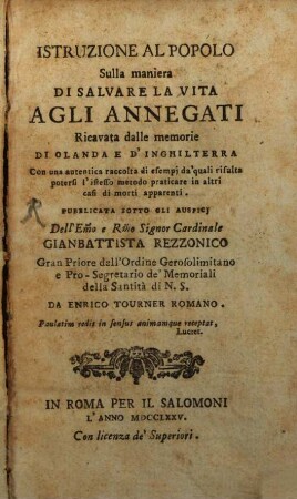 Istruzione sulla maniera di salvare la vita agli Annegati