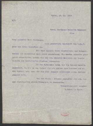 Brief an Heinrich Dessauer : 19.12.1914