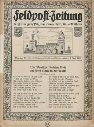 20.1918: Feldpost-Zeitung der Firma Fritz Pilgram, Baugeschäft, Köln-Mülheim