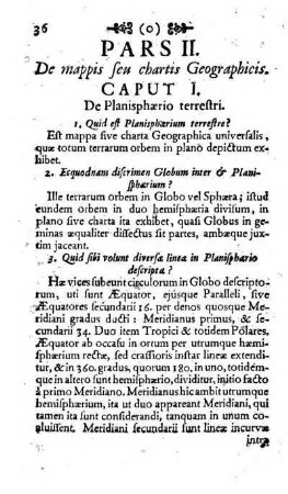 Caput I. De Planisphaerio terrestri. [Das erste Capitel. Von dem Planisphaerio terrestri.]