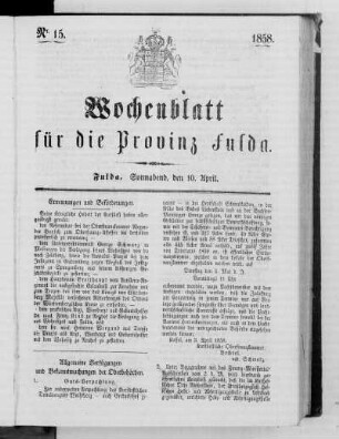 Nr. 15, Ausgabe vom 10. April 1858