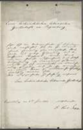 Brief von Carl Popp an Regensburgische Botanische Gesellschaft
