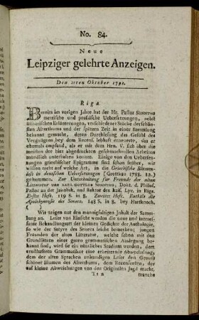 No. 84. Den 21ten Oktober 1791.