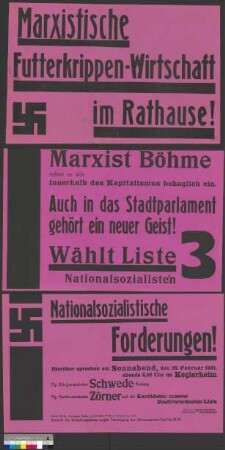Plakat der NSDAP zu einer Wahlkundgebung am 28. Februar 1931 in Braunschweig