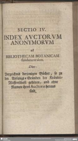 Sectio IV. Index Auctorum Anonymorum