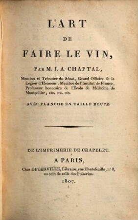 L' art de faire le vin : avec planche en taille-douce