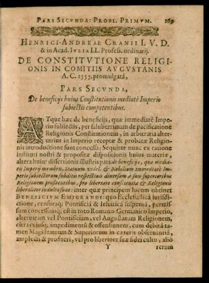 Pars Secunda, De beneficiis huius Constitutionis mediate Imperio subiectis competentibus.