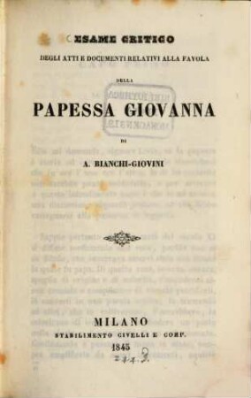 Esame critico degli atti e documenti relativi alla favola della papessa Giovanna