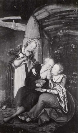 Lot mit seinen Töchtern vor dem brennendem Sodom und Gomorrha