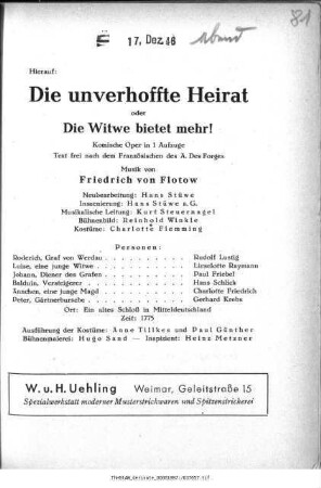 Die unverhoffte Heirat oder Die Witwe bietet mehr!