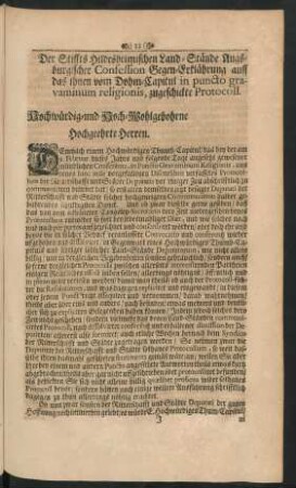 Der Stiffts-Hildesheimischen Land-Stände Augsburgischer Confession ..., zugeschickte Protocoll.