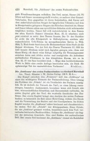 420-422 [Rezension] Marschall, Gerhard, Die "Gottlosen" des ersten Psalmenbuches