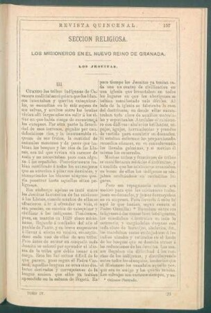 Sección religiosa. : Los misioneros en el Nuevo Reino de Granada. Los Jesuitas. [Continuación.]