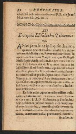 XXI. Exequiae Elisabethae Tilemannae.