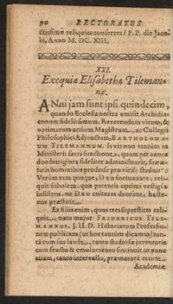 XXI. Exequiae Elisabethae Tilemannae.
