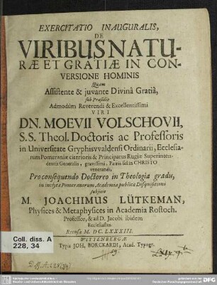 Exercitatio de viribus naturae et gratiae in conversione hominis