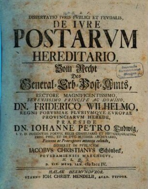 Diss. ... de iure postarum hereditario