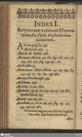 Index I. Scriptorum veterum & recentium, his Curis Posterioribus laudatorum