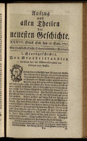 XXXVIII. Stück. Cob. den 18. Sept. 1751.