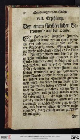 VIII. Erzehlung: Von einem fürchterlichen Getrommele auf der Stube