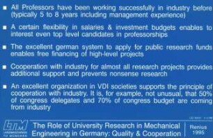 The Role of University Research in Mechanical Engineering in Germany: Quality u. Cooperation