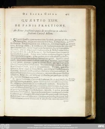 Quaestio XXIV. De Panis Fractione. An Ritus fractionis panis sit necessarius in administratione Coenae? Affirm.