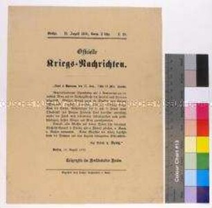 Kriegsdepesche des Norddeutschen Bundes über die Kriegsereignisse am 16. und 17. August 1870 bei Metz und Verdun